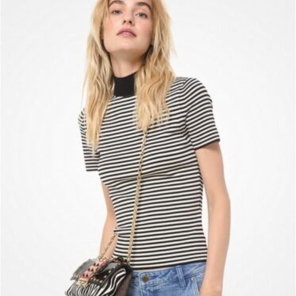 ❤️ $135 Michael Kors Stretch Viscose Black and White Top; Sz XXS